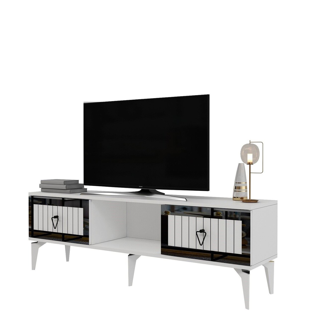 Comoda TV, Hanah Home, Linda, 150x44.6x29.6 cm, Alb / Argintiu - imagine 6